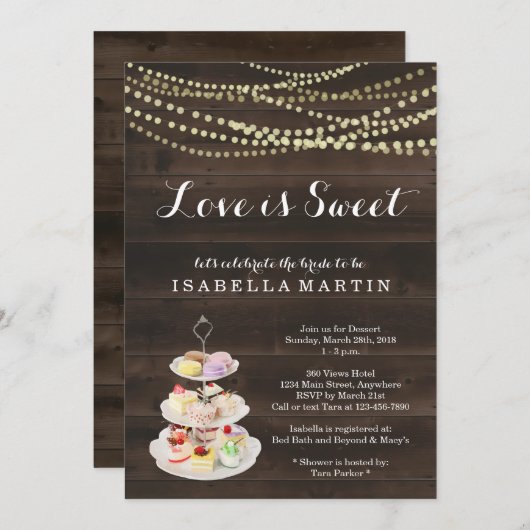 Bruidsuitnodiging voor dessert - Liefde is zoet Kaart (Voorkant / Achterkant)