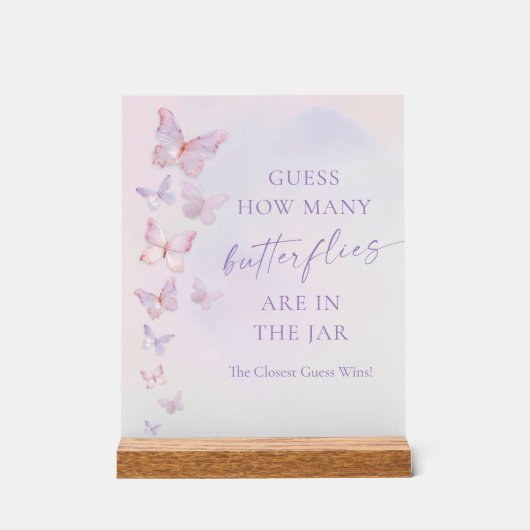 Bruidsvlindershowers raad hoeveel vlinders acryl bord (Voorkant)