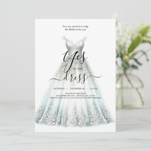 Bruidszeg Ja op de Jurk Uitnodiging (Staand voorkant)