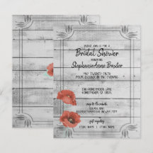 Bruiloenskaart met rustieke witte hout papaverbloe