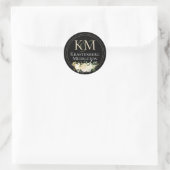 Bruiloft Aangepaste Monogram Naam Cream Zwart Ronde Sticker (Tas)