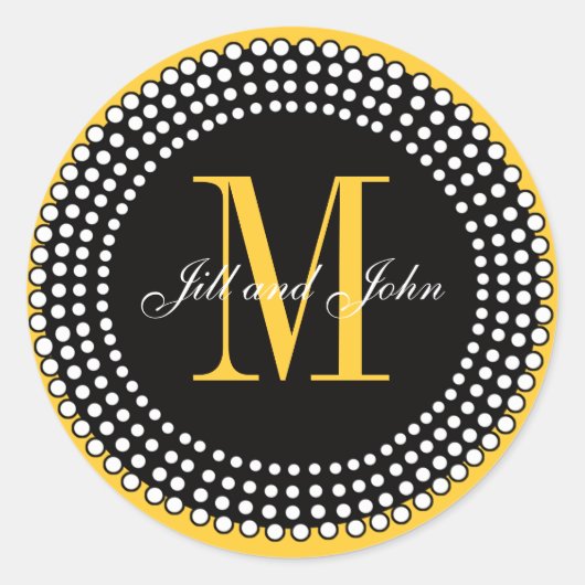 Bruiloft Aangepaste Monogram & Namen Gele Seal Ronde Sticker (Voorkant)