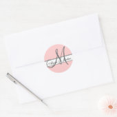Bruiloft Aangepaste Monogram & Namen Roze & Grijze Ronde Sticker (Envelop)