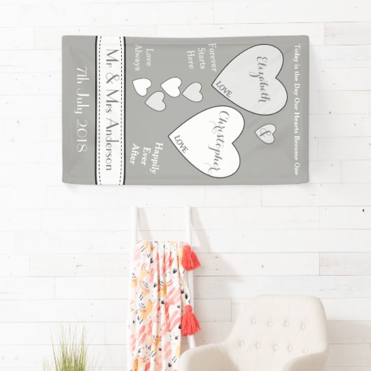 Bruiloft Achtergrond grijs en wit met liefdesharte Spandoek (Insitu)