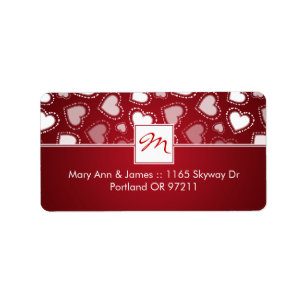 Bruiloft adres Monogram gestippelde harten rood Etiket