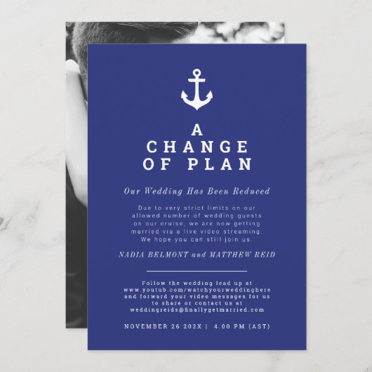 Bruiloft anker wijziging van plan uninvite streami save the date (Voorkant / Achterkant)