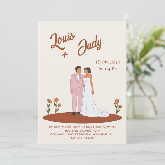 Bruiloft antiek beige Pas getrouwd bloemen sinaasa Kaart (Staand voorkant)