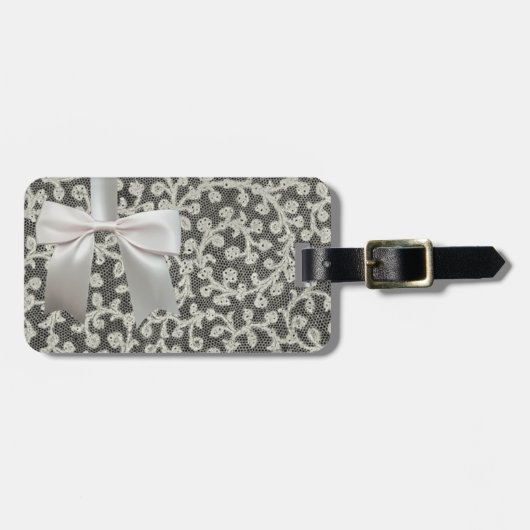 Bruiloft Antiek Kant Linnen Wit Classic  Bagagelabel (Voorkant horizontaal)