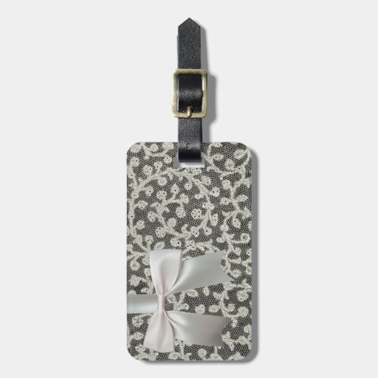 Bruiloft Antiek Kant Linnen Wit Classic  Bagagelabel (Voorkant verticaal)