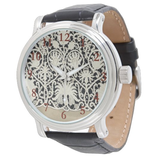 Bruiloft Antiek Kant Linnen Wit Classic  Horloge (Gekanteld)