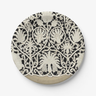 Bruiloft Antiek Kant Linnen Wit Classic  Papieren Bordje