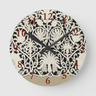 Bruiloft Antiek Kant Linnen Wit Classic  Ronde Klok