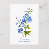 Bruiloft antwoord blauwe delphinium bloemen informatiekaartje (Voorkant)