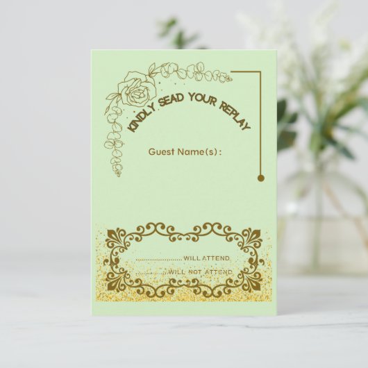 Bruiloft Antwoordkaart met Bloemmotief RSVP Kaartje (Staand voorkant)