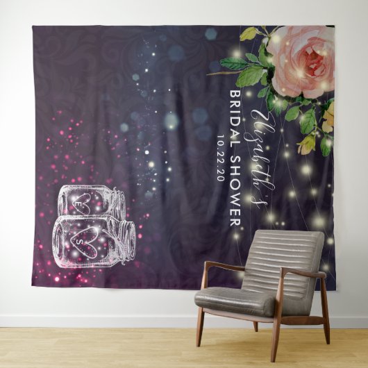 Bruiloft Backdrop Bloemrijke Mason Jar Lichten Wandkleed (In Situ (horizontaal))