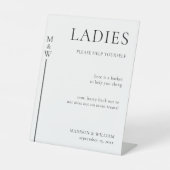 Bruiloft badkamer mand dames en heren toilet reclamebord met voetstuk (Voorkant)