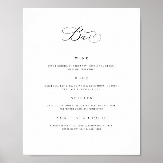 Bruiloft Bar Menu Drink Teken Receptie Poster (Voorkant)