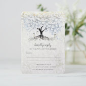 Bruiloft Bell Blauw Hart Blad Boom Bruiloft RSVP Kaart (Staand voorkant)