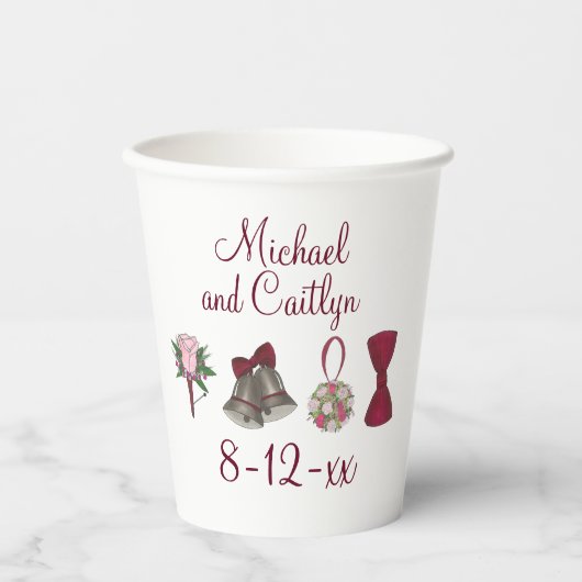Bruiloft Bells Bloemen Bow Stropdas Bruids Rose Bo Papieren Bekers (Voorkant)