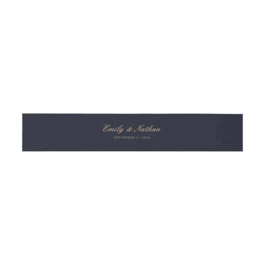 Bruiloft Belly Band Elegant Goud Marine Uitnodigingen Wikkel (Vlak)