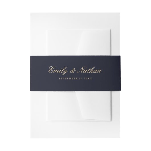 Bruiloft Belly Band Elegant Goud Marine Uitnodigingen Wikkel (Voorkant Voorbeeld)
