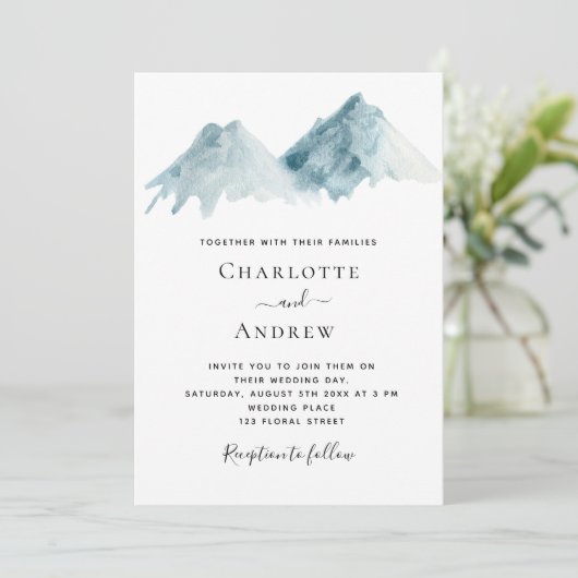 Bruiloft berglandschap blauw natuur kaart (Staand voorkant)