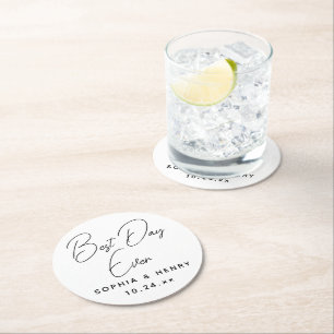 Bruiloft beste dag ooit modern elegant ronde kartonnen onderzetter