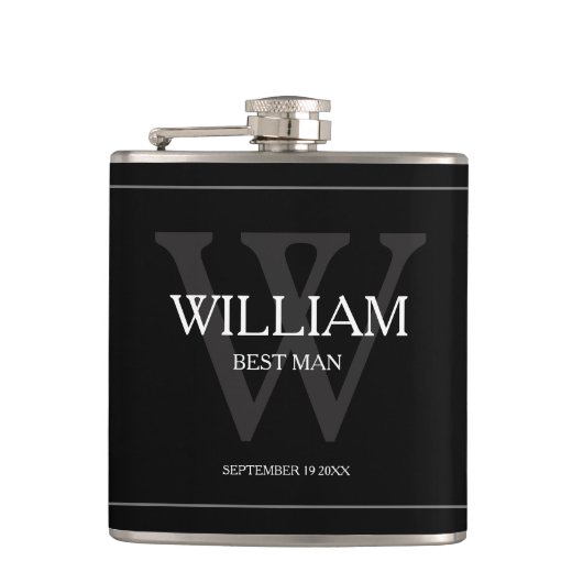 Bruiloft Beste Man Gift Script Naam Cool Chic Zwar Heupfles (Voorkant)