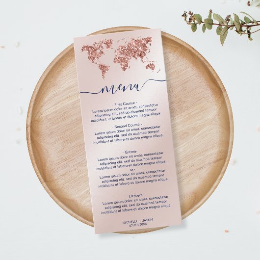 Bruiloft Bestemming Goud Glitter Wereldkaart Hart Menu