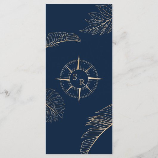 Bruiloft Bestemming Goud Kompas Monogram Menu (Achterkant)