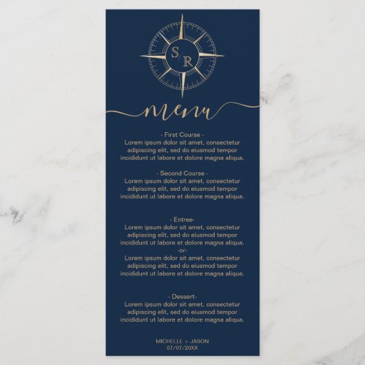 Bruiloft Bestemming Goud Kompas Monogram Menu (Voorkant)