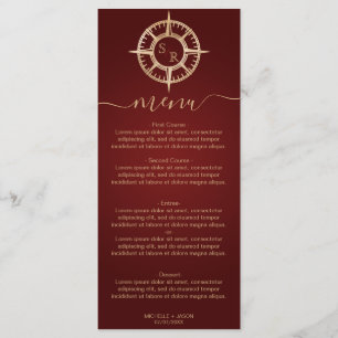Bruiloft Bestemming Goud Kompas Monogram Menu