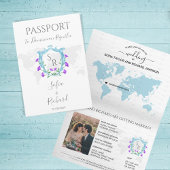 Bruiloft Bestemming Paspoort Blue Crest Monogram