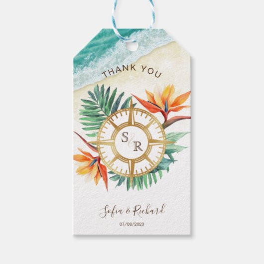 Bruiloft Bestemming Paspoort Kompas Dank u Cadeaulabel (Voorkant)