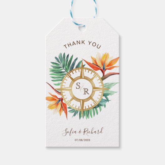 Bruiloft Bestemming Paspoort Kompas Dank u Cadeaulabel (Voorkant)