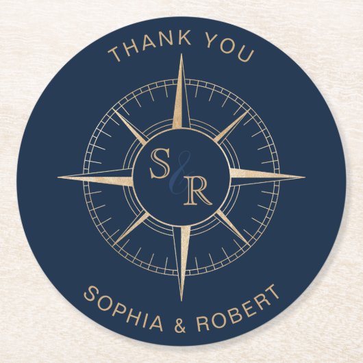 Bruiloft Bestemming Paspoort Kompas Dank u Ronde Kartonnen Onderzetter (Voorkant)