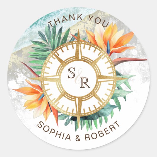 Bruiloft Bestemming Paspoort Kompas Dank u Ronde Sticker (Voorkant)