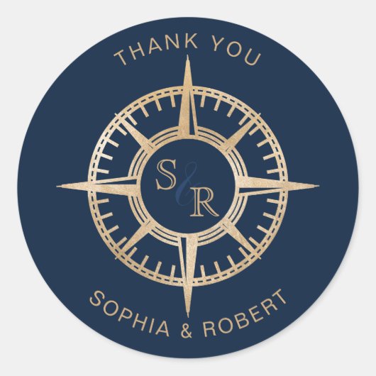 Bruiloft Bestemming Paspoort Kompas Dank u Ronde Sticker (Voorkant)