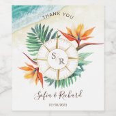 Bruiloft Bestemming Paspoort Kompas Dank u Wijn Etiket (Enkel label)