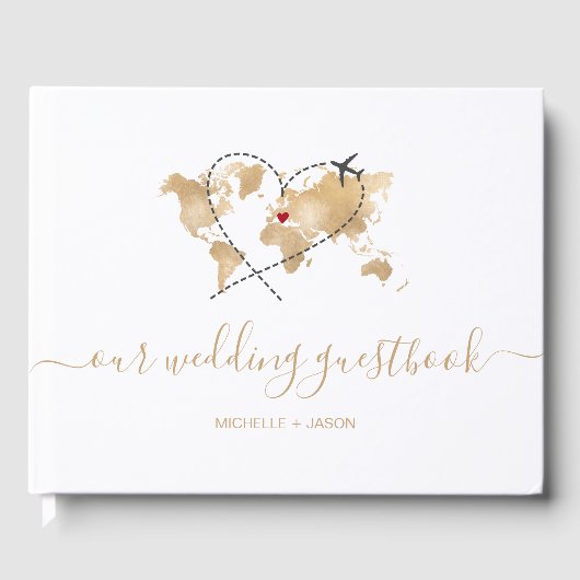 Bruiloft Bestemming Paspoort Wereldkaart Dank u Gastenboek (Voorkant)