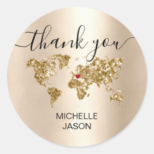 Bruiloft Bestemming Paspoort Wereldkaart Dank u Ronde Sticker