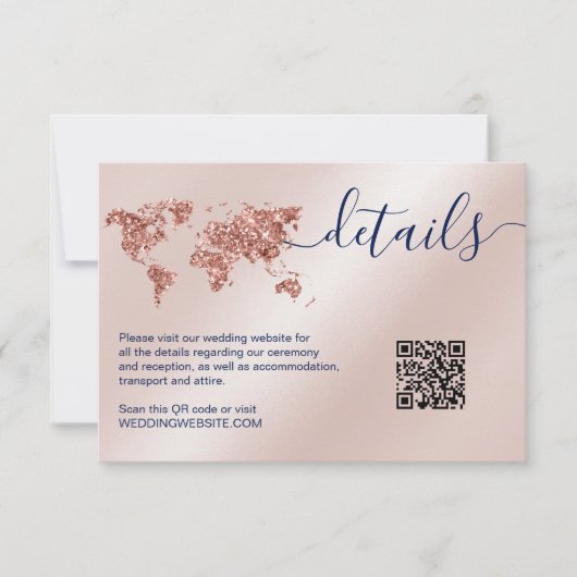 Bruiloft Bestemming Wereldkaart Details QR-code RSVP Kaartje (Voorkant)