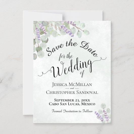 Bruiloft Bewaar de datum Eucalyptus & Lavendel Bla Magnetische Uitnodiging (Voorkant)