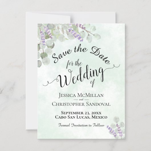 Bruiloft Bewaar de datum Eucalyptus & Lavendel Mun Magnetische Uitnodiging (Voorkant)