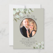 Bruiloft Bewaar de datum Foto & Groen Sage Magnetische Uitnodiging (Voorkant)