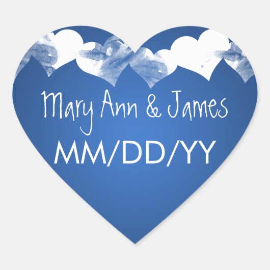 Bruiloft Bewaar de datum Grunge Hearts Blue Hart Sticker (Voorkant)