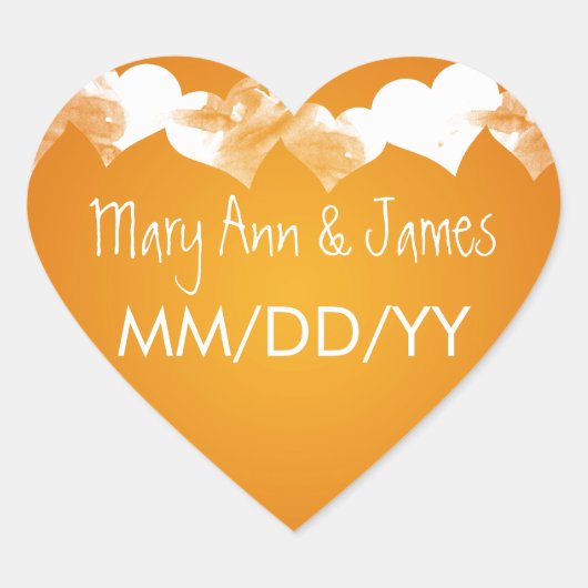 Bruiloft Bewaar de datum Grunge Hearts Sinaasappel Hart Sticker (Voorkant)