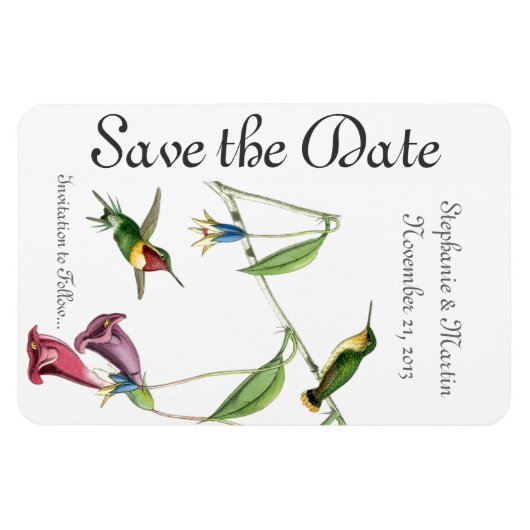 Bruiloft Bewaar de datum Hummingbirds Vogelbloemen Magneet (Horizontaal)