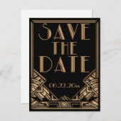 Bruiloft Bewaar de datum in een Art Deco Gatsby st Aankondigingskaart (Voorkant / Achterkant)
