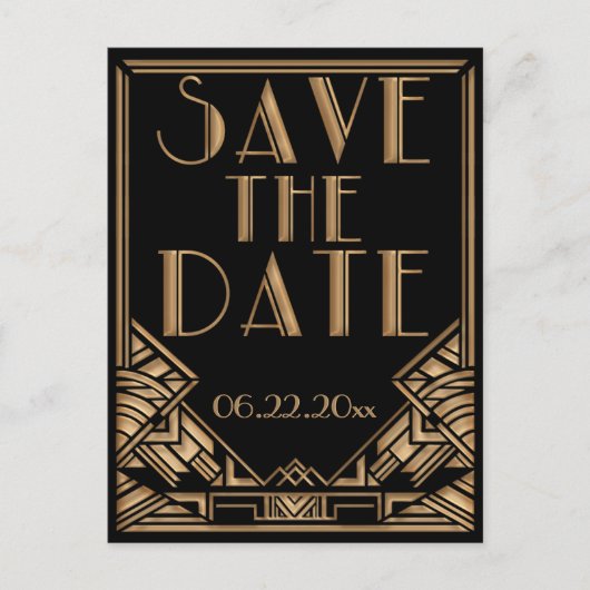 Bruiloft Bewaar de datum in een Art Deco Gatsby st Aankondigingskaart (Voorkant)